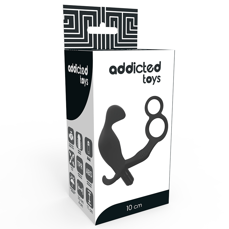ADDICTED TOYS - ANAL PLUG WITH DOUBLE PENIS RING AND TESTICLES BLACK - Amore24