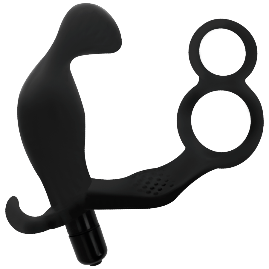 ADDICTED TOYS - ANAL PLUG WITH DOUBLE PENIS RING AND TESTICLES BLACK - Amore24