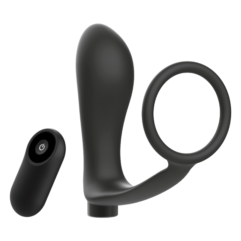 ADDICTED TOYS - PENIS RING WITH REMOTE CONTROL ANAL PLUG BLACK RECHARGEABLE - Amore24