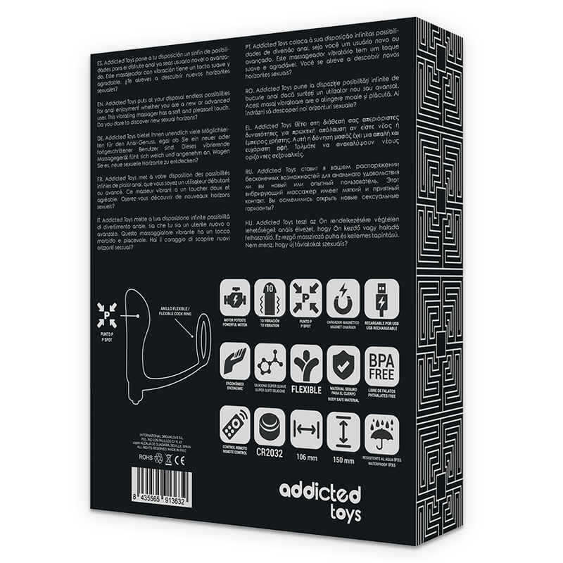 ADDICTED TOYS - PENIS RING WITH REMOTE CONTROL ANAL PLUG BLACK RECHARGEABLE - Amore24