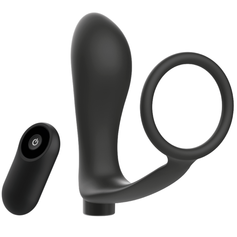 ADDICTED TOYS - PENIS RING WITH REMOTE CONTROL ANAL PLUG BLACK RECHARGEABLE - Amore24