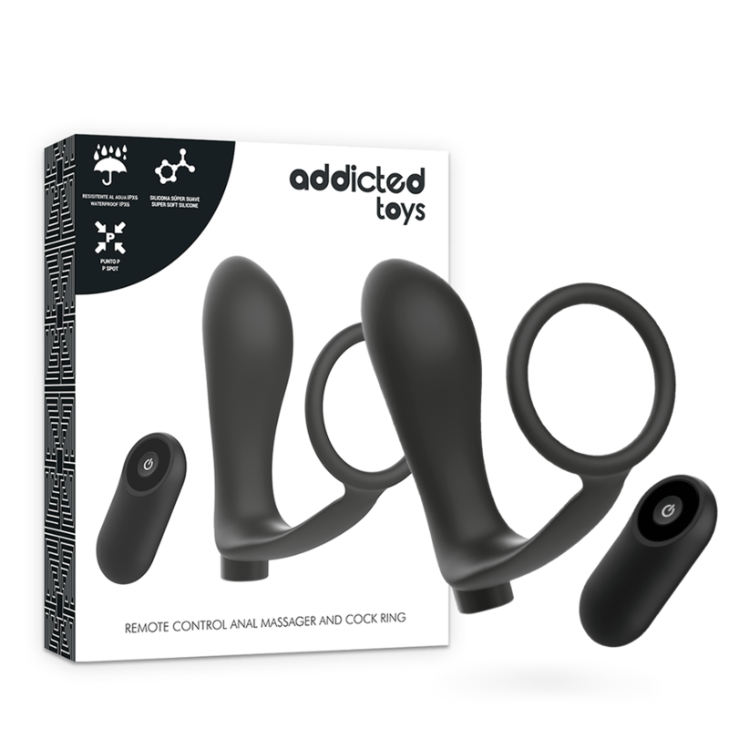 ADDICTED TOYS - PENIS RING WITH REMOTE CONTROL ANAL PLUG BLACK RECHARGEABLE - Amore24