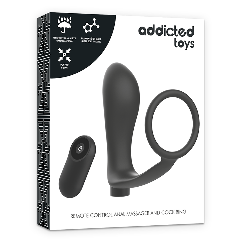ADDICTED TOYS - PENIS RING WITH REMOTE CONTROL ANAL PLUG BLACK RECHARGEABLE - Amore24