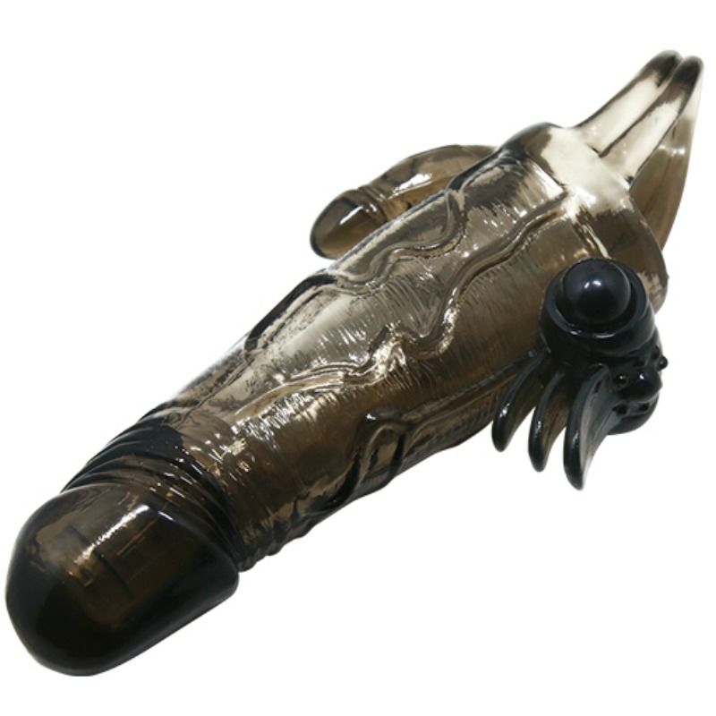 BAILE - BRAVE MAN PENIS COVER WITH CLIT AND ANAL STIMULATION DOUBLE BULLET BLACK 16.5 CM - Amore24
