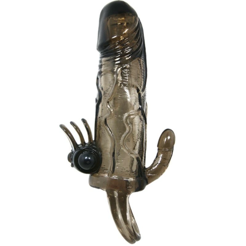 BAILE - BRAVE MAN PENIS COVER WITH CLIT AND ANAL STIMULATION DOUBLE BULLET BLACK 16.5 CM - Amore24