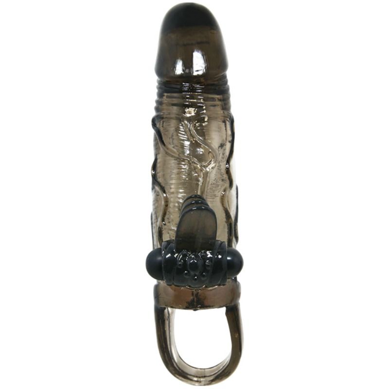 BAILE - BRAVE MAN PENIS COVER WITH CLIT AND ANAL STIMULATION DOUBLE BULLET BLACK 16.5 CM - Amore24