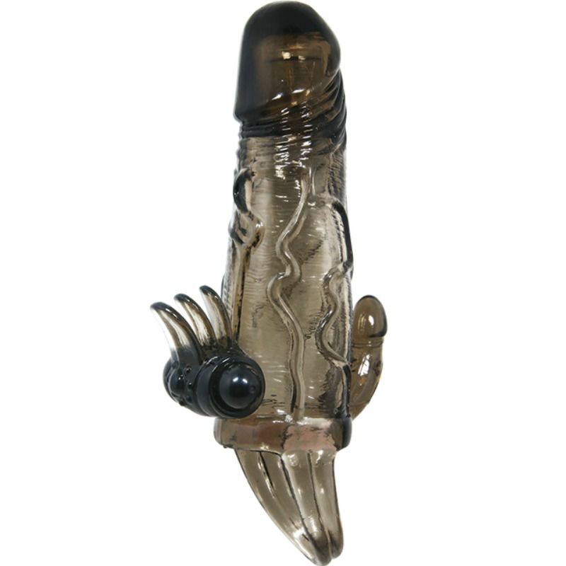 BAILE - BRAVE MAN PENIS COVER WITH CLIT AND ANAL STIMULATION DOUBLE BULLET BLACK 16.5 CM - Amore24