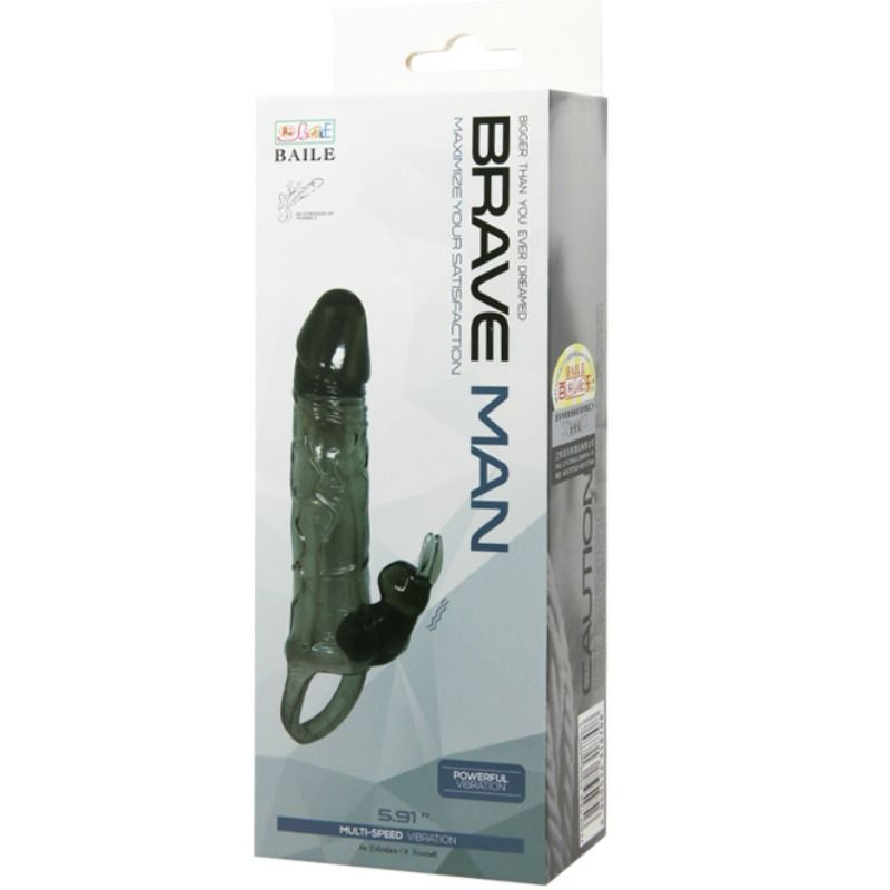BAILE - BRAVE MAN PENIS COVER WITH RABBIT BLACK 16.5 CM - Amore24