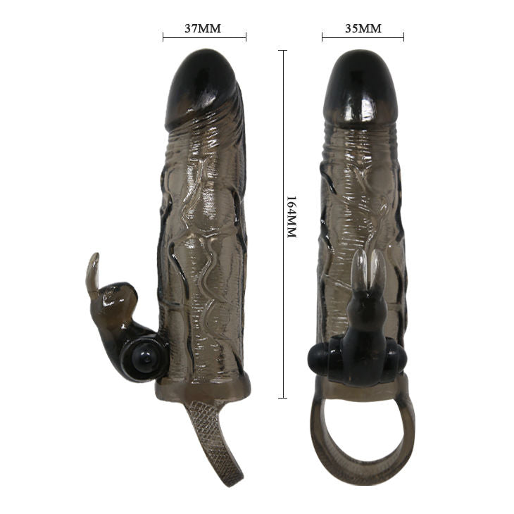BAILE - BRAVE MAN PENIS COVER WITH RABBIT BLACK 16.5 CM - Amore24