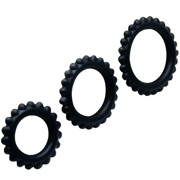 BAILE - TITAN SET 3PCS COCK RING BLACK 2.8 + 2.4 + 1.9 CM - Amore24