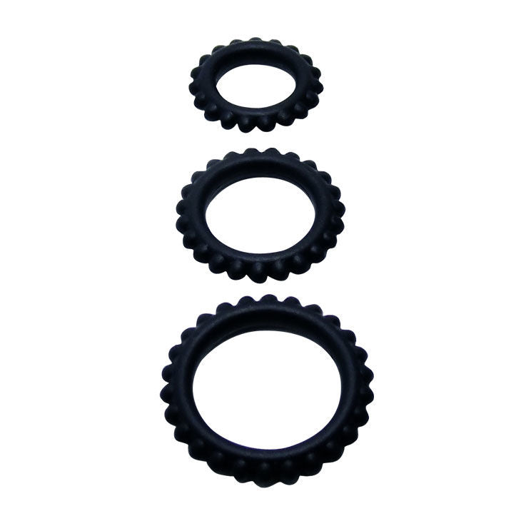BAILE - TITAN SET 3PCS COCK RING BLACK 2.8 + 2.4 + 1.9 CM - Amore24
