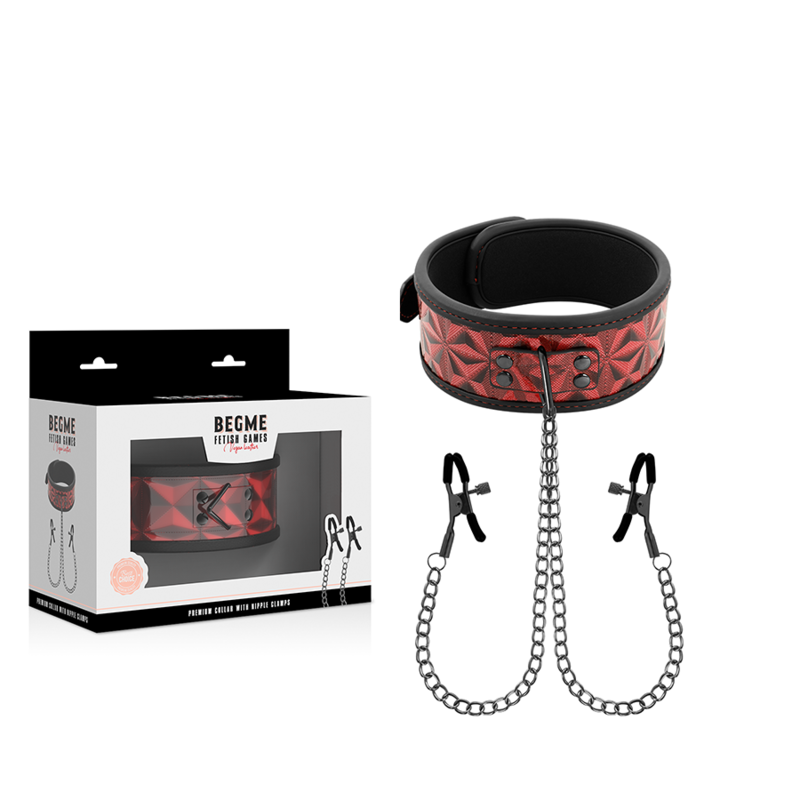 BEGME - RED EDITION COLLAR WITH NIPPLE CLAMPS WITH NEOPRENE LINING - Amore24