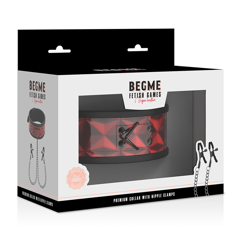BEGME - RED EDITION COLLAR WITH NIPPLE CLAMPS WITH NEOPRENE LINING - Amore24
