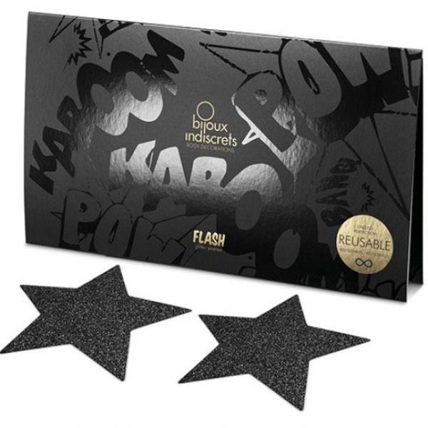 BIJOUX - INDISCRETS FLASH BLACK STAR NIPPLE CAPS - Amore24