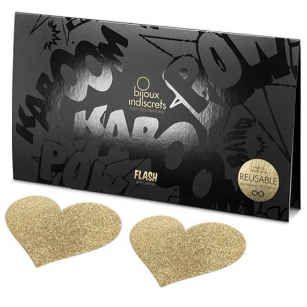 BIJOUX - INDISCRETS FLASH GOLDEN HEART NIPPLE COVERS - Amore24