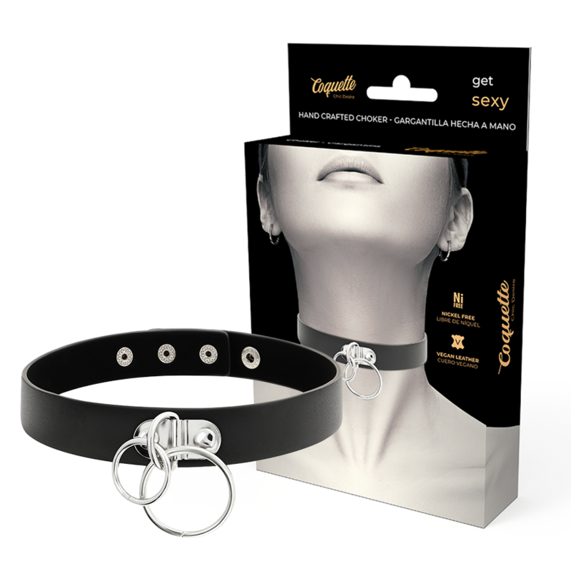 COQUETTE CHIC DESIRE - DOUBLE RING VEGAN LEATHER CHOKER - Amore24