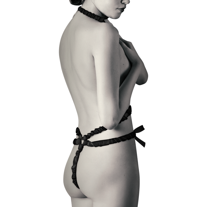 COQUETTE CHIC DESIRE - ELASTIC HARNESS SET AND NIPPLE COVERS BLACK - Amore24