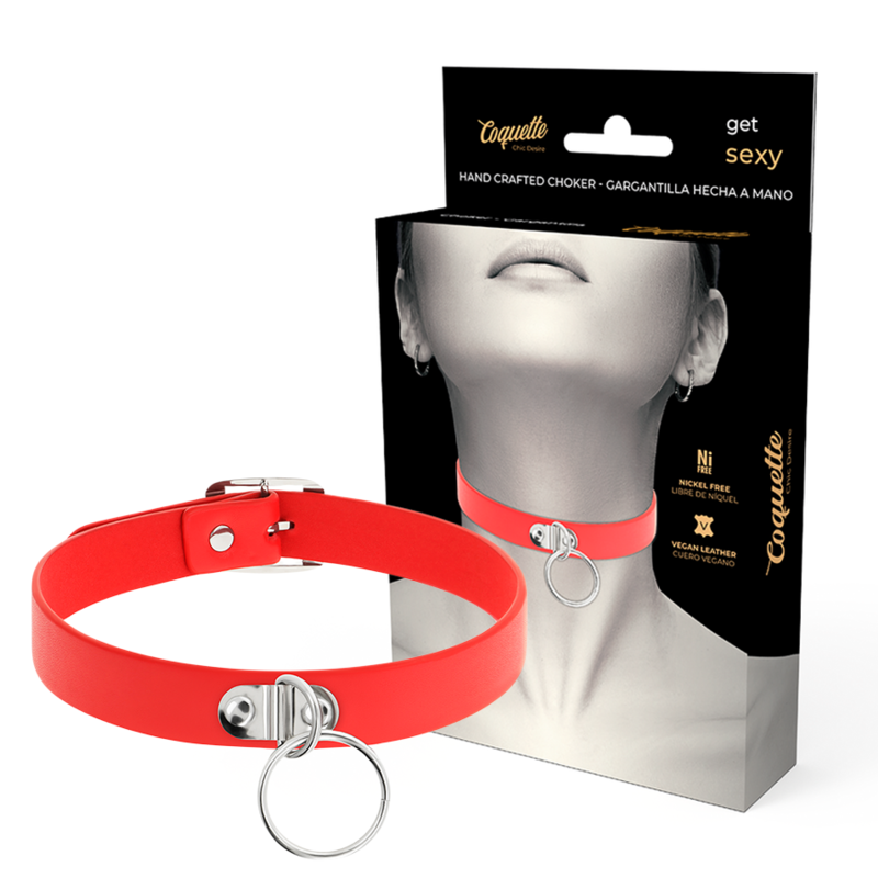 COQUETTE CHIC DESIRE - RED VEGAN LEATHER NECKLACE WOMAN FETISH ACCESSORY - Amore24