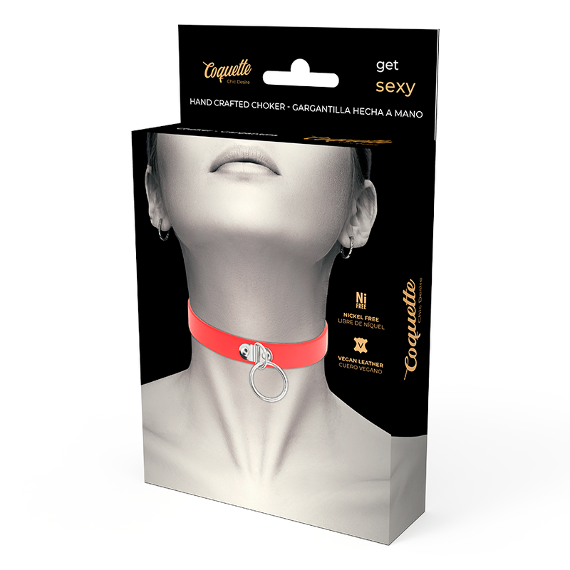COQUETTE CHIC DESIRE - RED VEGAN LEATHER NECKLACE WOMAN FETISH ACCESSORY - Amore24