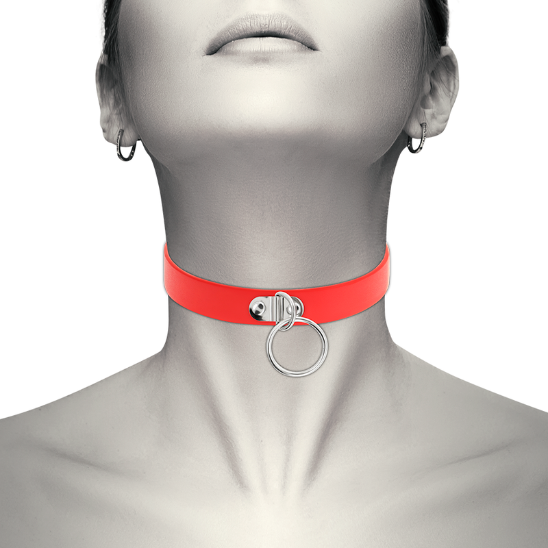 COQUETTE CHIC DESIRE - RED VEGAN LEATHER NECKLACE WOMAN FETISH ACCESSORY - Amore24