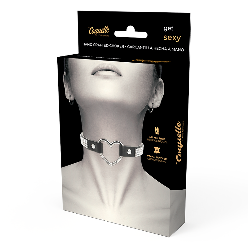 COQUETTE CHIC DESIRE - VEGAN LEATHER CHOKER WITH HEART - Amore24