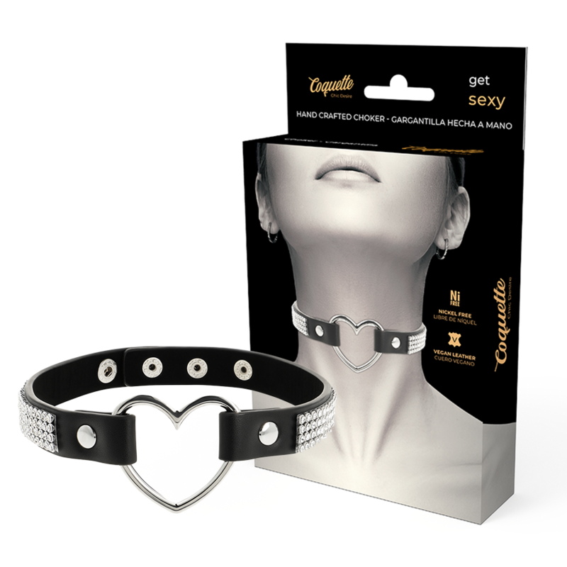 COQUETTE CHIC DESIRE - VEGAN LEATHER CHOKER WITH HEART - Amore24