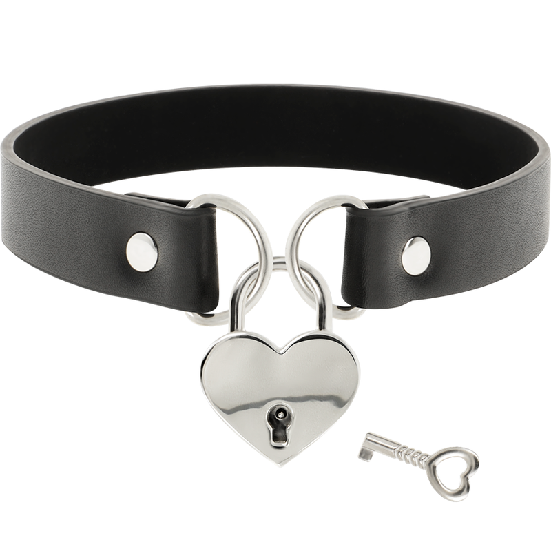 COQUETTE CHIC DESIRE - VEGAN LEATHER NECKLACE WITH HEART ACCESSORY WITH KEY - Amore24