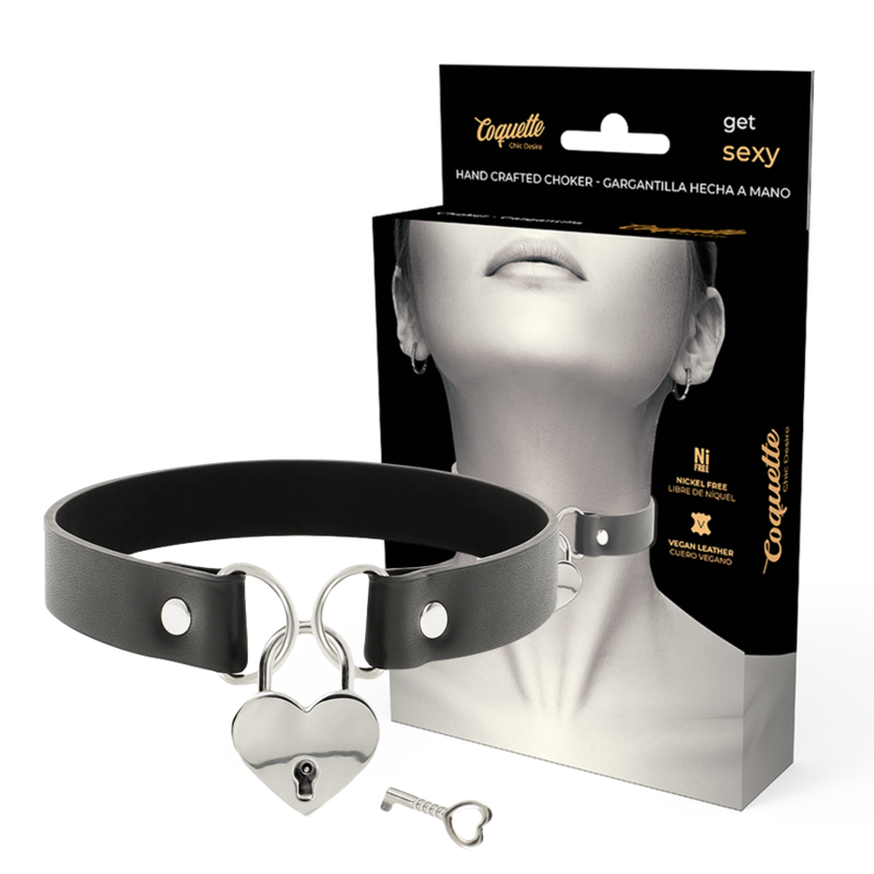 COQUETTE CHIC DESIRE - VEGAN LEATHER NECKLACE WITH HEART ACCESSORY WITH KEY - Amore24