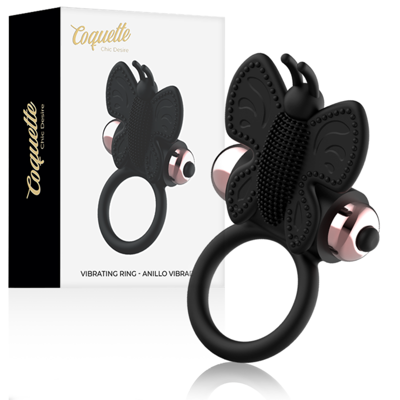 COQUETTE CHIC DESIRE - COCK RING BUTTERFLY WITH VIBRATOR BLACK/ GOLD - Amore24