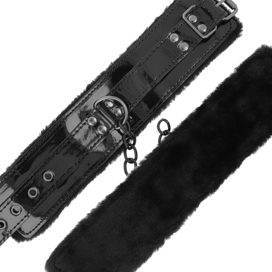 DARKNESS - ADJUSTABLE BLACK LEATHER ANKLE HANDCUFFS WITH PADLOCK - Amore24