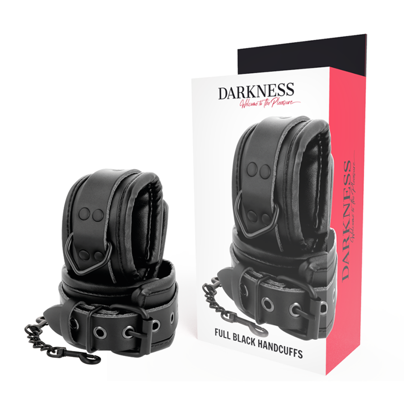 DARKNESS - ADJUSTABLE BLACK LEATHER HANDS HANDCUFFS - Amore24