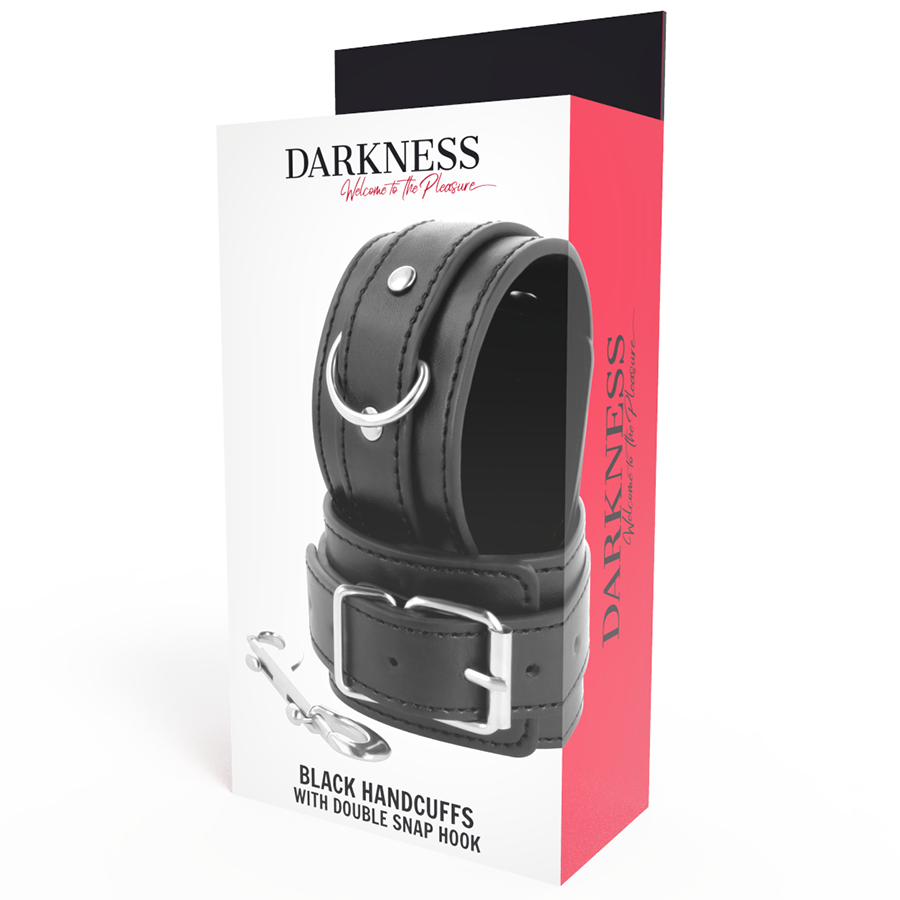 DARKNESS - BLACK ADJUSTABLE HANDCUFFS WITH DOUBLE REINFORCEMENT TAPE - Amore24