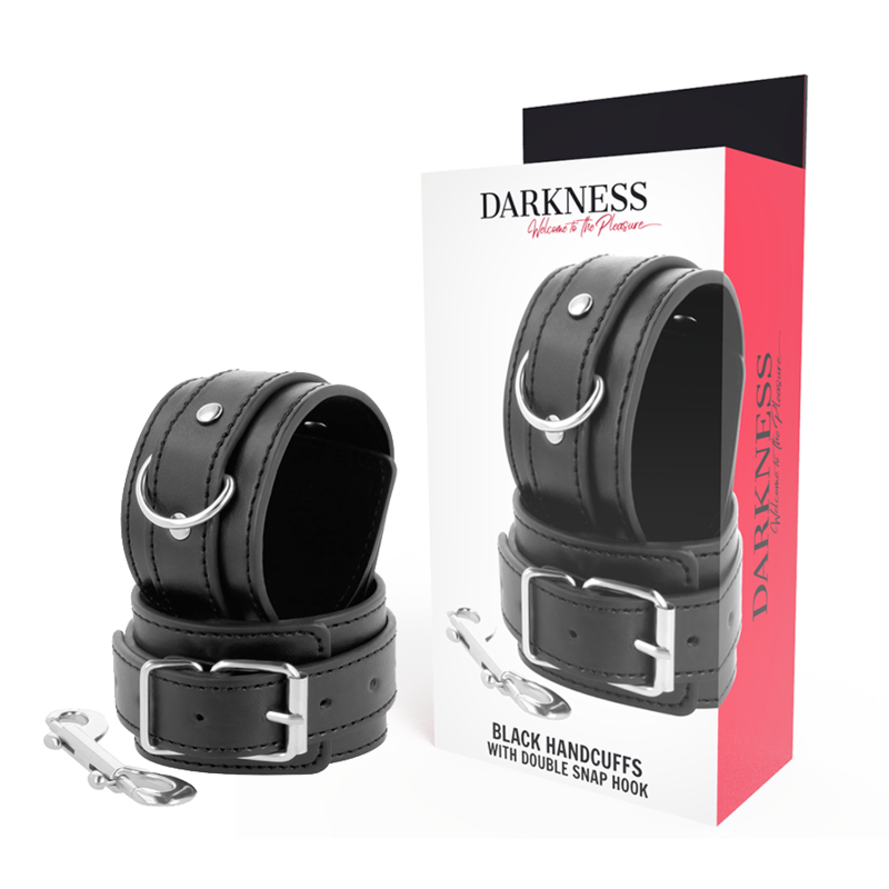 DARKNESS - BLACK ADJUSTABLE HANDCUFFS WITH DOUBLE REINFORCEMENT TAPE - Amore24