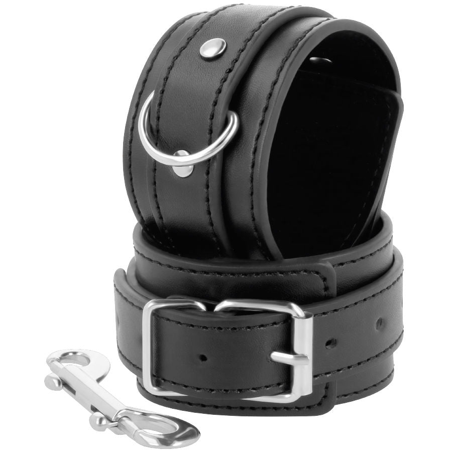 DARKNESS - BLACK ADJUSTABLE HANDCUFFS WITH DOUBLE REINFORCEMENT TAPE - Amore24