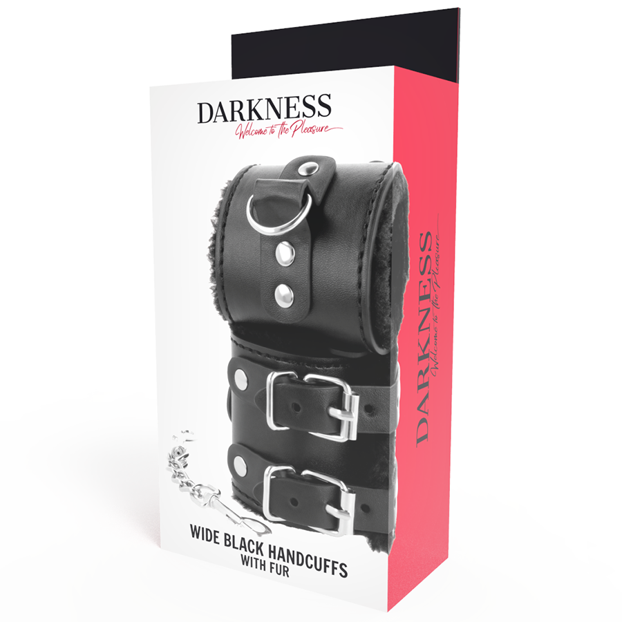 DARKNESS - BLACK ADJUSTABLE LEATHER HANDCUFFS WITH LINING - Amore24