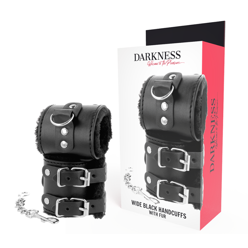 DARKNESS - BLACK ADJUSTABLE LEATHER HANDCUFFS WITH LINING - Amore24