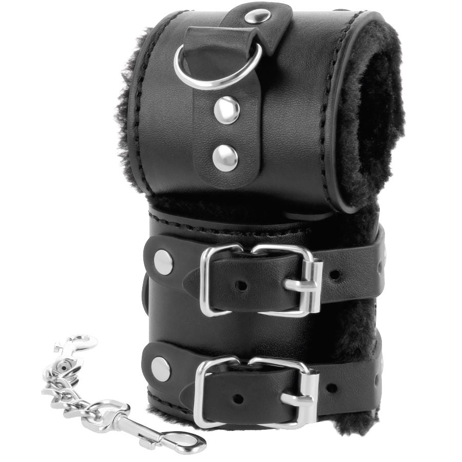 DARKNESS - BLACK ADJUSTABLE LEATHER HANDCUFFS WITH LINING - Amore24