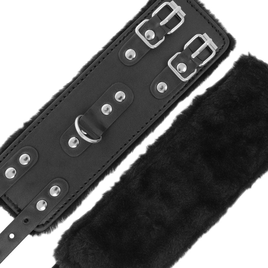 DARKNESS - BLACK ADJUSTABLE LEATHER HANDCUFFS WITH LINING - Amore24