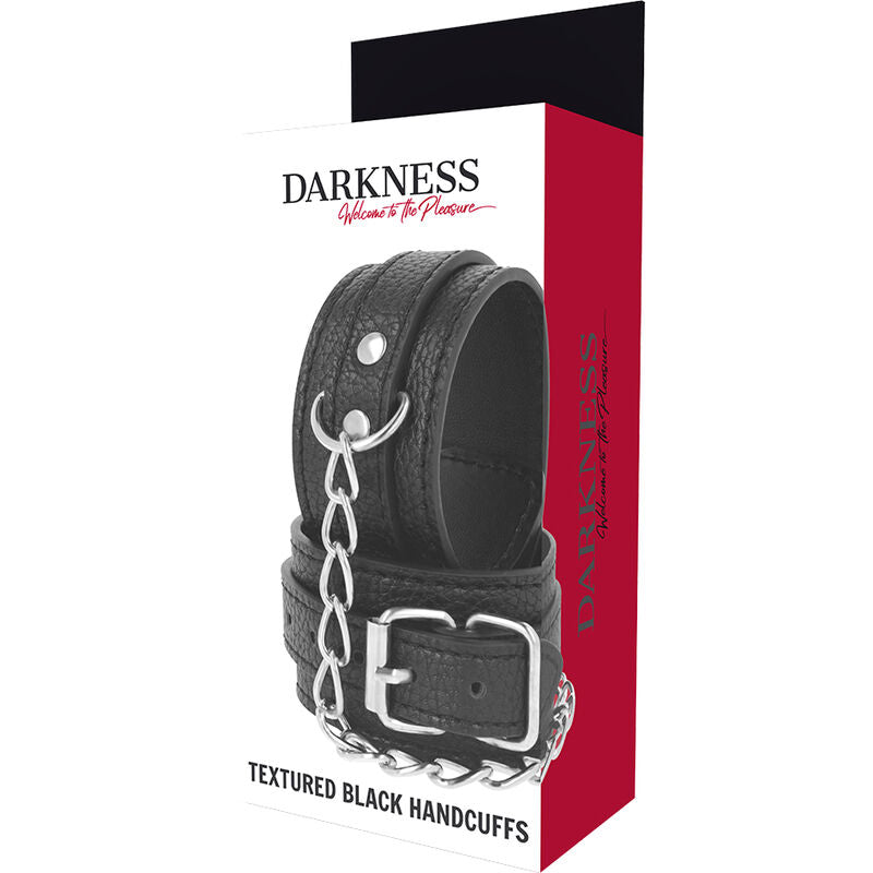DARKNESS - BLACK TEXTURED LEATHER HANDCUFFS - Amore24