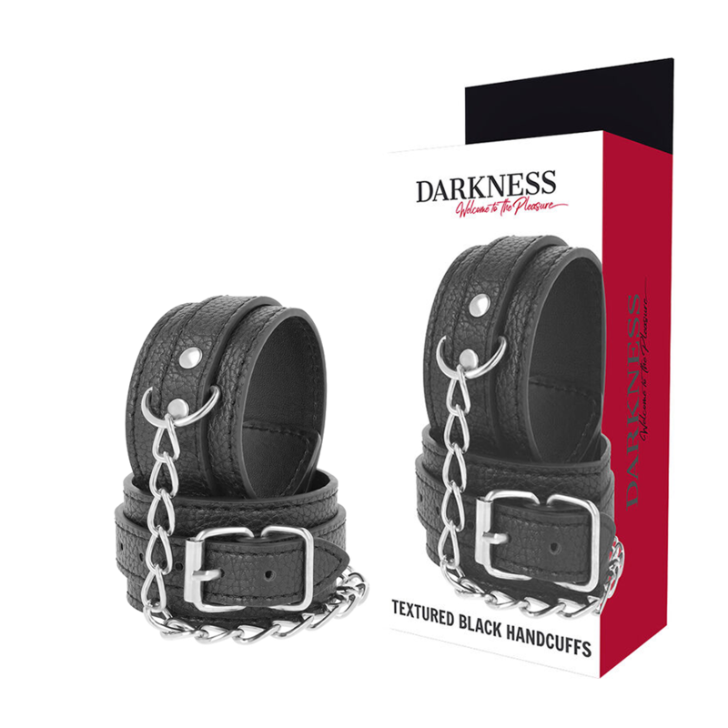 DARKNESS - BLACK TEXTURED LEATHER HANDCUFFS - Amore24