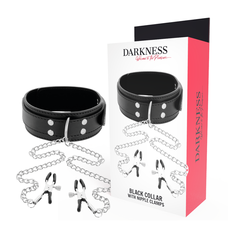 DARKNESS - COLLAR WITH NIPPLE CLAMPS BLACK - Amore24