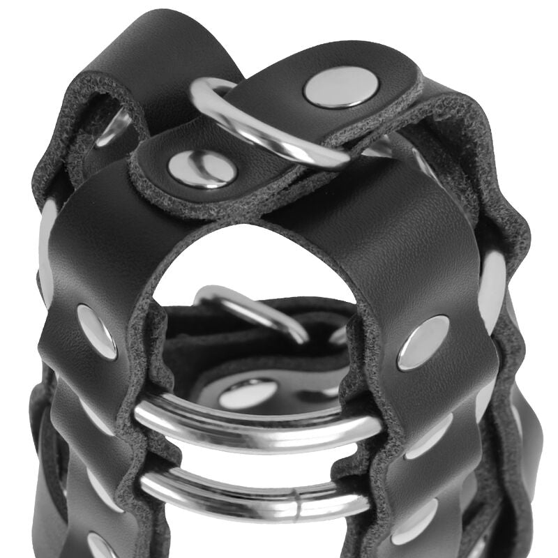 DARKNESS - LEATHER CHASTITY CAGE WITH LOCK - Amore24