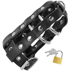DARKNESS - LEATHER CHASTITY CAGE WITH LOCK - Amore24
