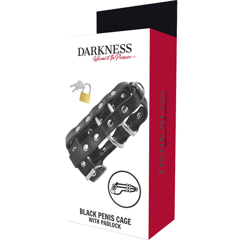 DARKNESS - LEATHER CHASTITY CAGE WITH LOCK - Amore24