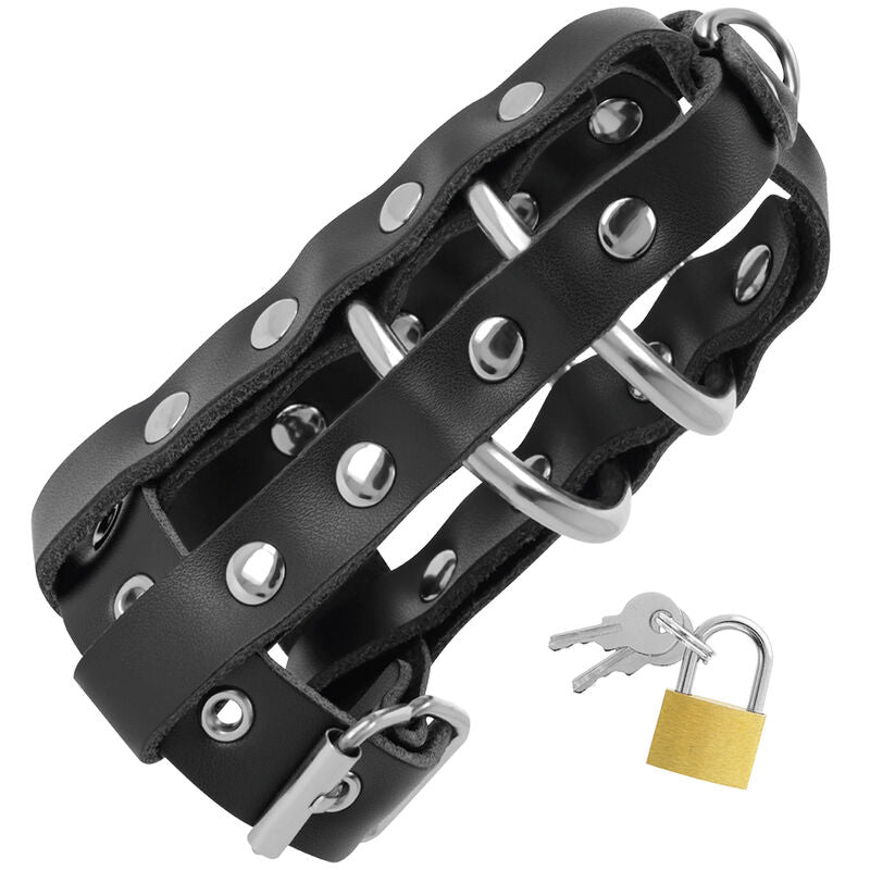 DARKNESS - LEATHER CHASTITY CAGE WITH LOCK - Amore24