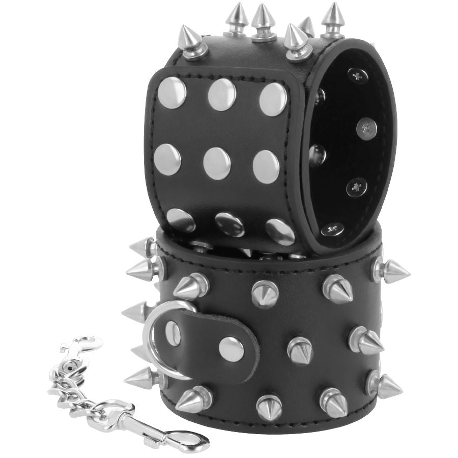 DARKNESS - SKULLS AND BONES BLACK SPIKED HANDCUFFS - Amore24