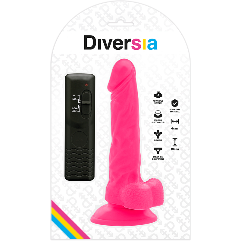 DIVERSIA - FLEXIBLE VIBRATING DILDO PINK 18 CM -O- 4 CM - Amore24