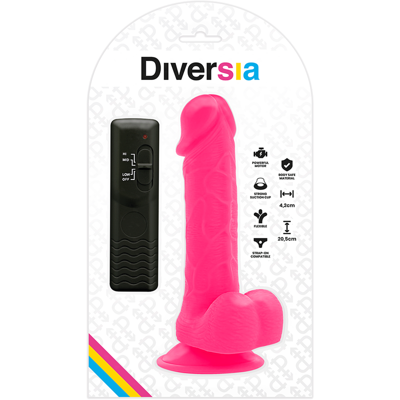 DIVERSIA - FLEXIBLE VIBRATING DILDO PINK 20.5 CM -O- 4.2 CM - Amore24