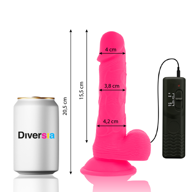 DIVERSIA - FLEXIBLE VIBRATING DILDO PINK 20.5 CM -O- 4.2 CM - Amore24
