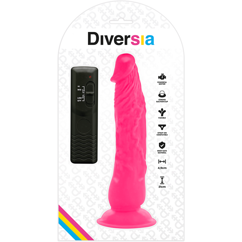 DIVERSIA - FLEXIBLE VIBRATING DILDO PINK 21 CM -O- 4.9 CM - Amore24